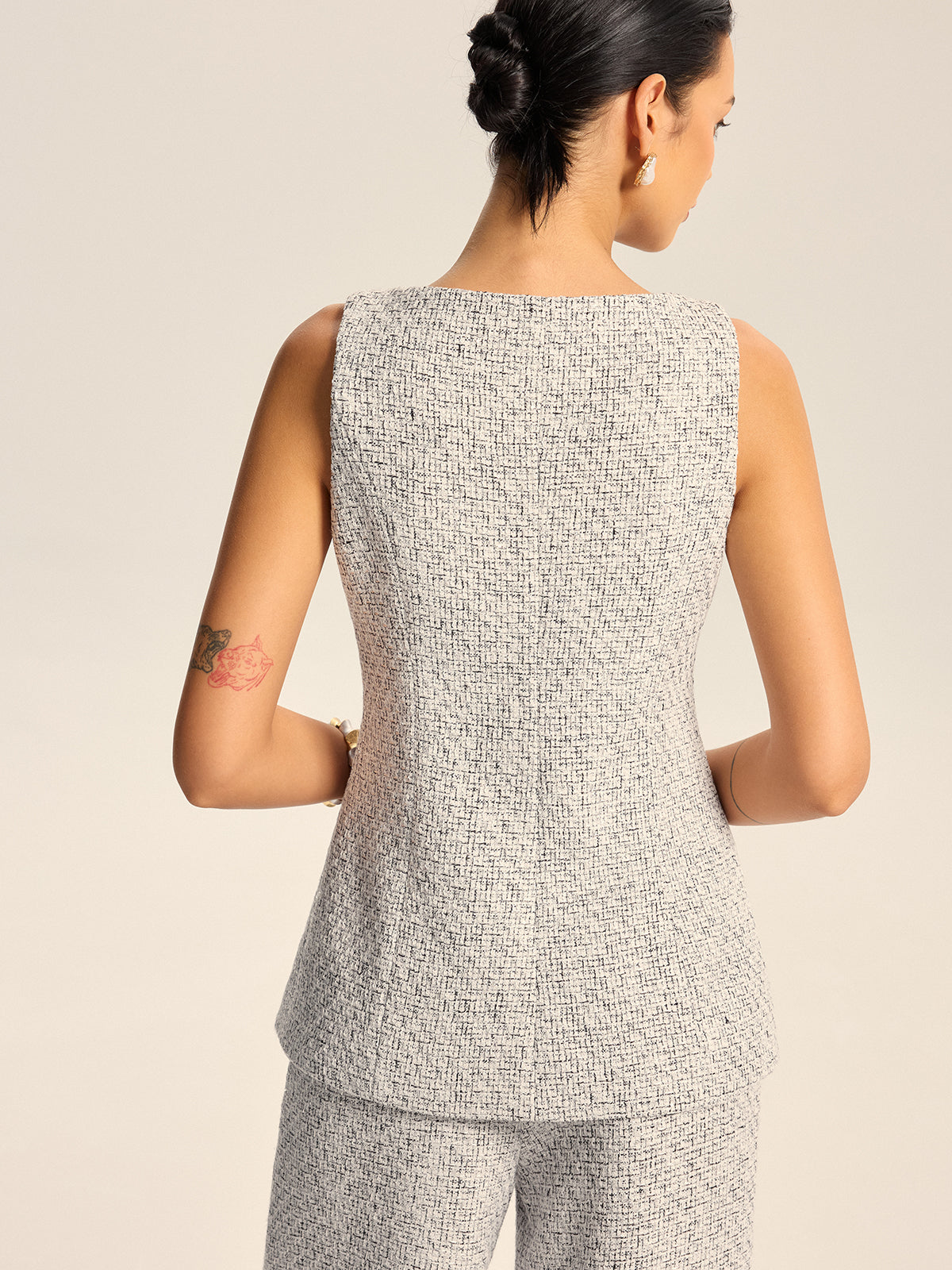 Dokulu Tweed Düğmeli Yelek