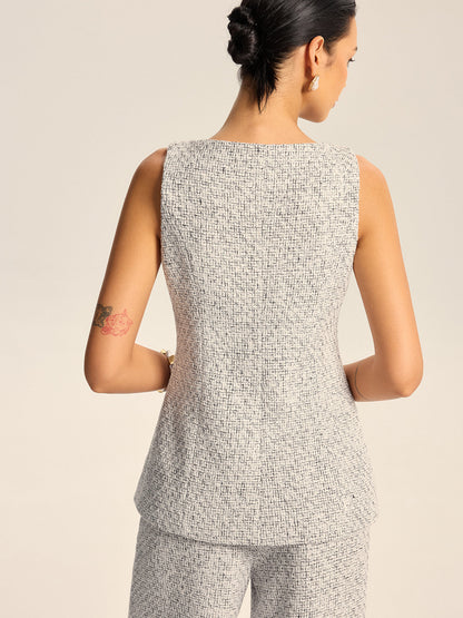 Dokulu Tweed Düğmeli Yelek