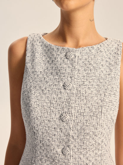 Dokulu Tweed Düğmeli Yelek