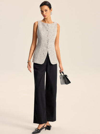 Dokulu Tweed Düğmeli Yelek