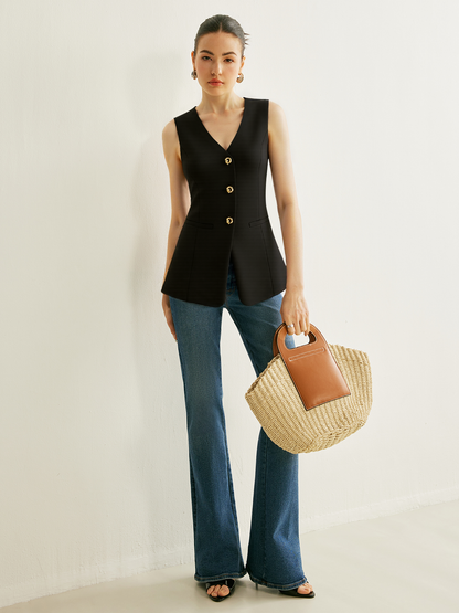 Metal Detaylı V Yaka Yelek