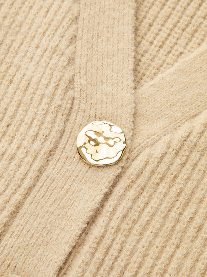 V Yaka Düğmeli Ribanalı Hırka