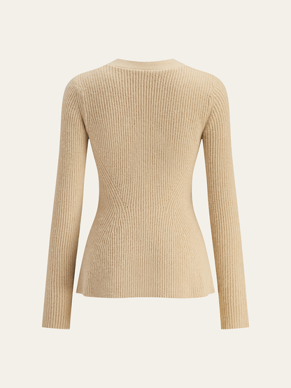 V Yaka Düğmeli Ribanalı Hırka