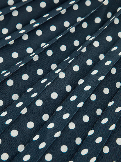 Puantiyeli Askılı Yaka Kemerli Midi Elbise