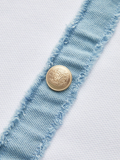 Kot Kenarlı Düğmeli Ön Volanlı Midi Elbise