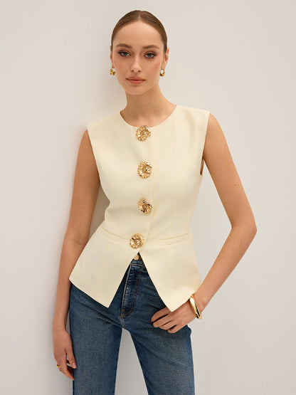 Metal Detaylı Kolsuz Yelek