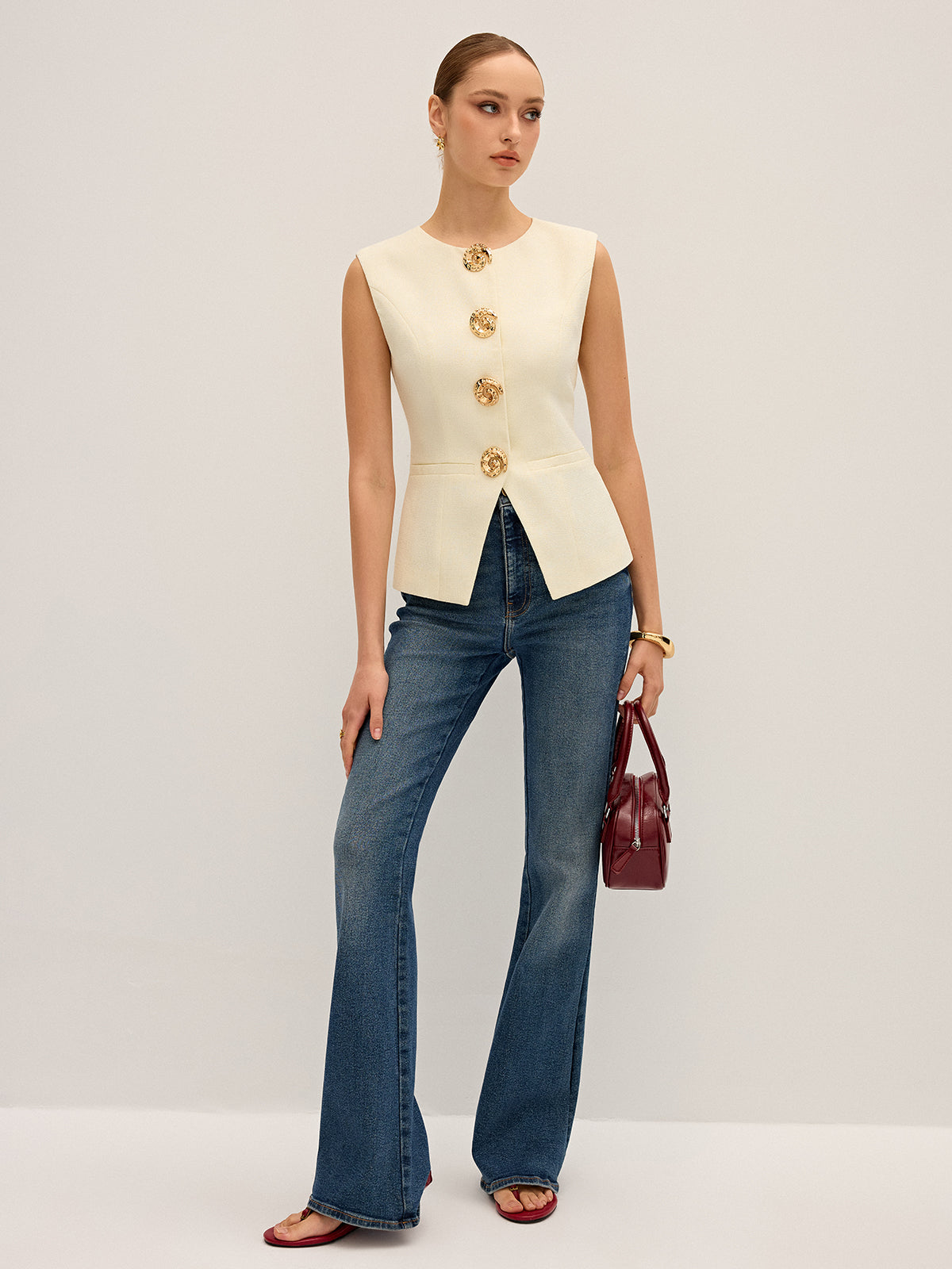 Metal Detaylı Kolsuz Yelek