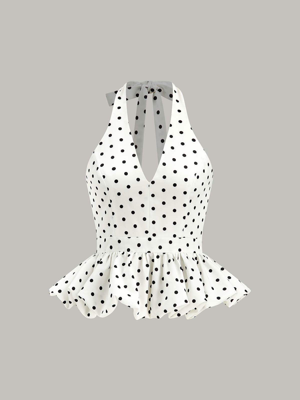 Polka Dot Halter Peplum Üst