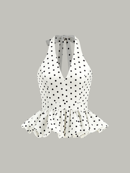Polka Dot Halter Peplum Üst