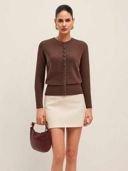 Yuvarlak Yakalı Önü Düğmeli Örgü Hırka