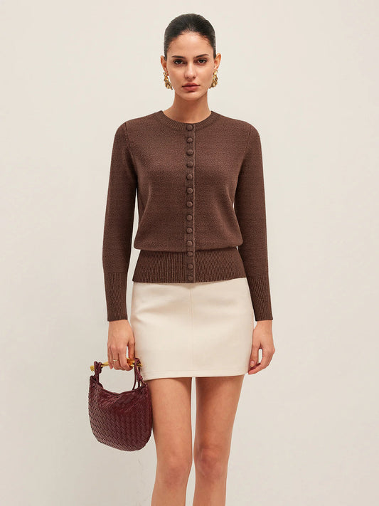 Yuvarlak Yakalı Önü Düğmeli Örgü Hırka