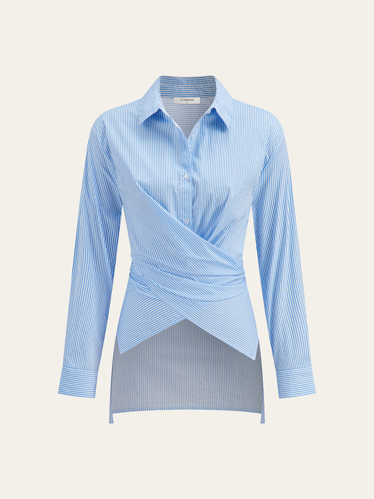 Çizgili Sarma Asimetrik Etek Gömlek