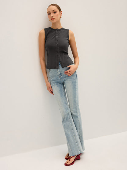 Pamuk Karışımlı Ribana Düğmeli Atlet