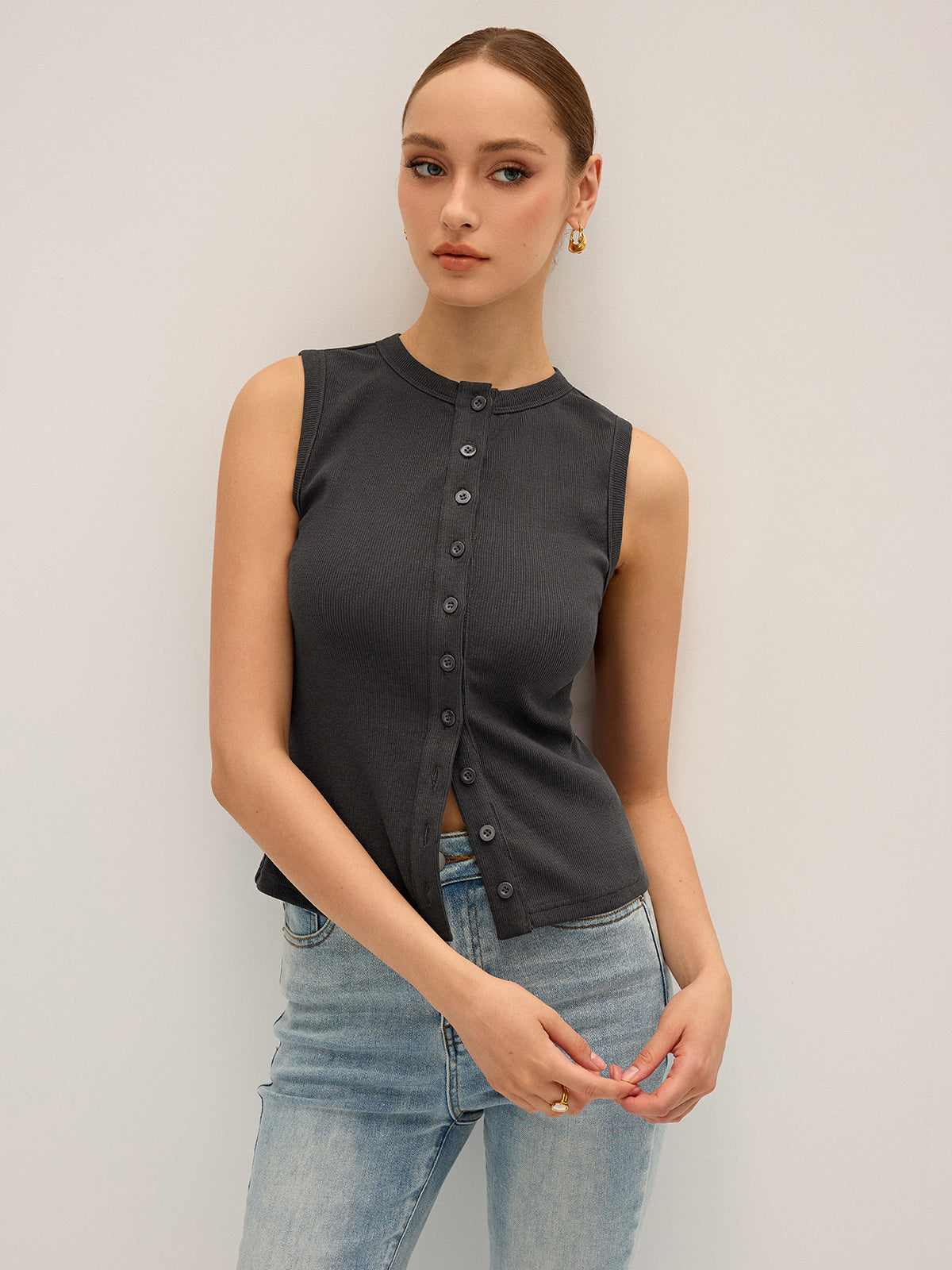 Pamuk Karışımlı Ribana Düğmeli Atlet