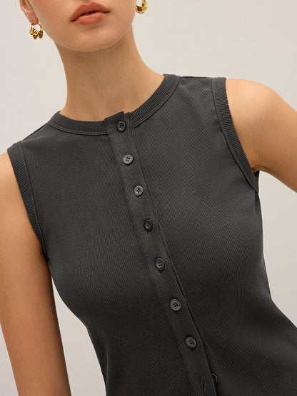 Pamuk Karışımlı Ribana Düğmeli Atlet