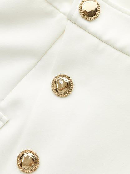 Asimetrik Metal Düğmeli Dekor Cepli Mini Etek