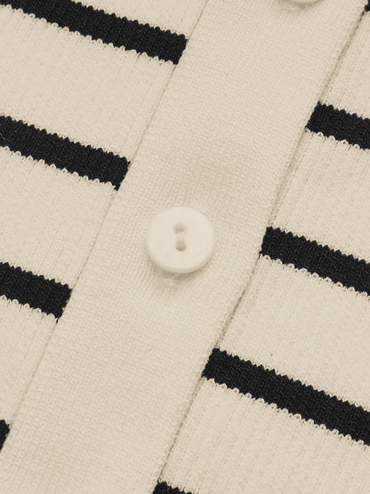 Çizgili Kısa Kollu Polo Yaka Örgü Hırka