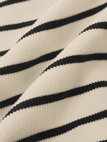 Çizgili Kısa Kollu Polo Yaka Örgü Hırka