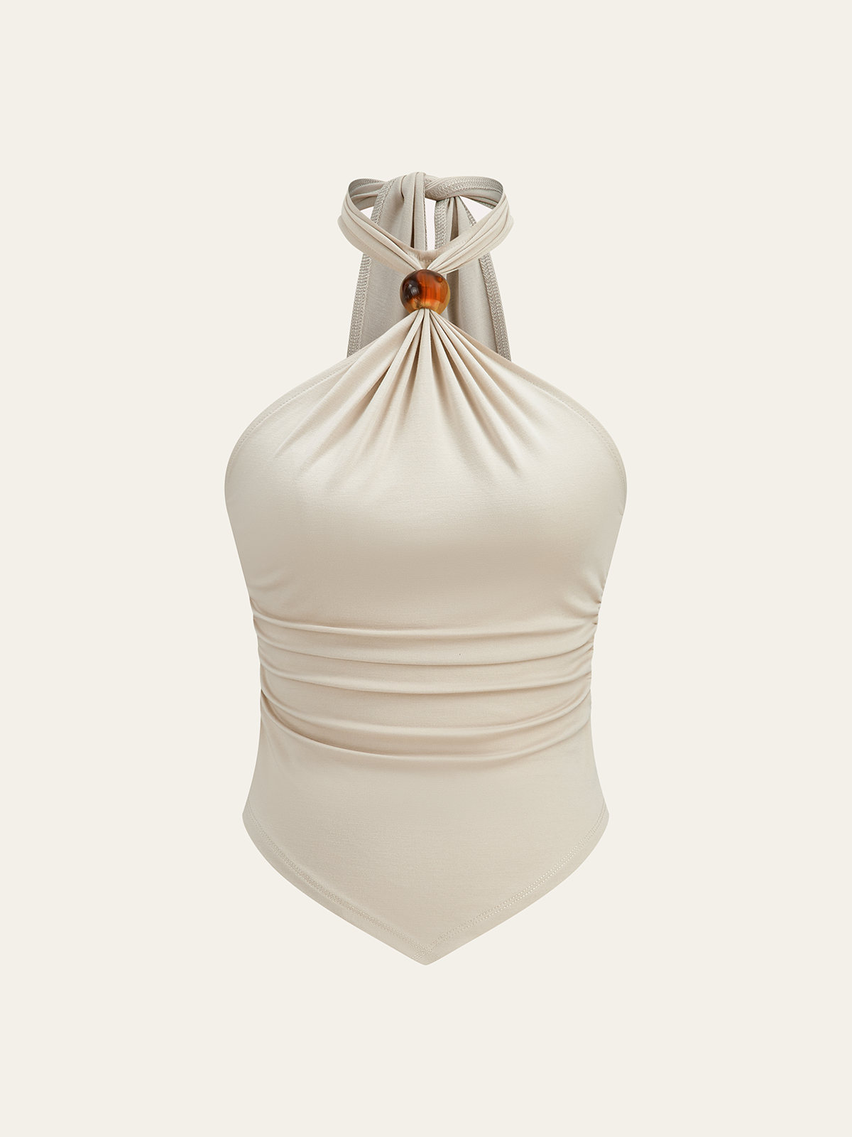 Boncuk Detaylı Askılı Büzgülü Üst