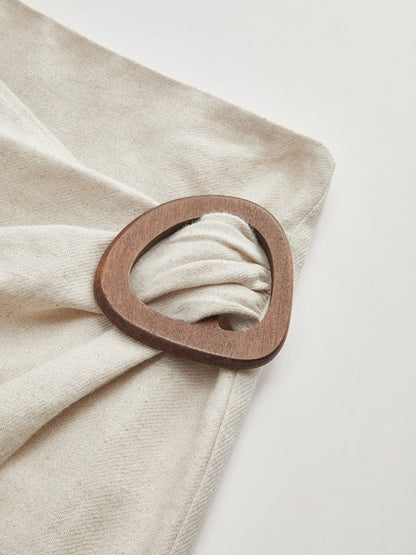 Ahşap Tokalı Keten Karışımlı Midi Etek