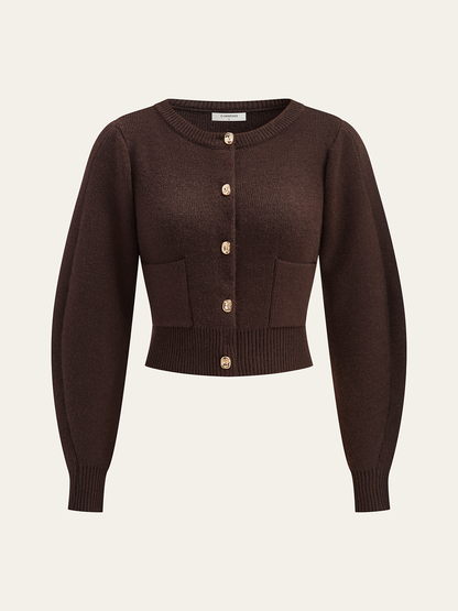 Kuzu Kollu Metal Düğmeli Örgü Üst ve Etek Takımı