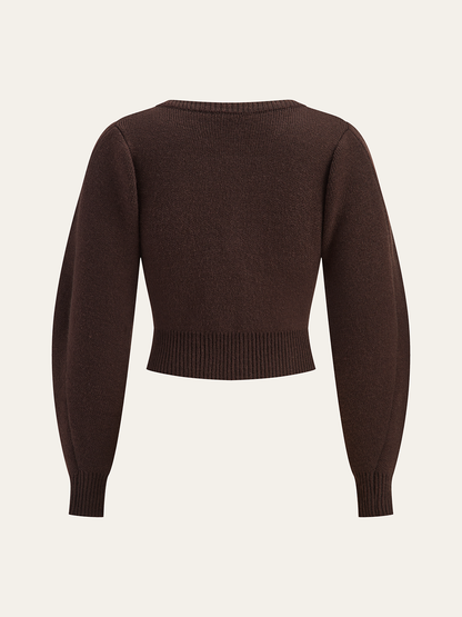 Kuzu Kollu Metal Düğmeli Örgü Üst ve Etek Takımı