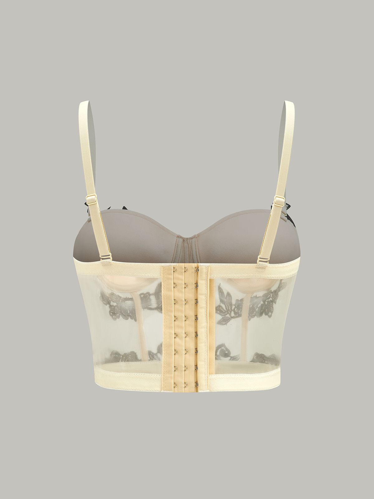 Yarı Şeffaf Çiçek Nakışlı File Korse Üst