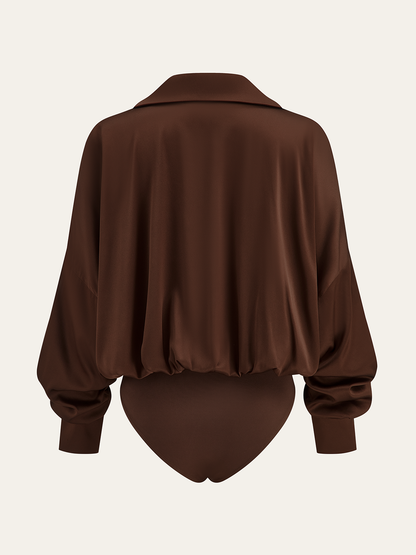 Saten Yaka Uzun Kollu Bodysuit