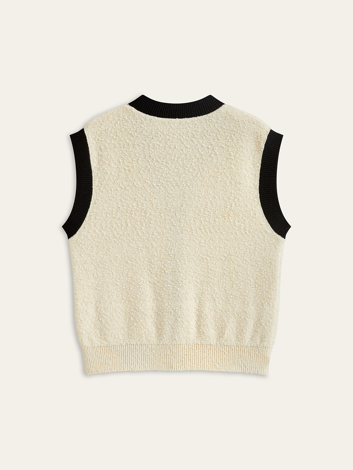 Kontrast Kesim Metal Düğmeli Dokulu Örgü Yelek