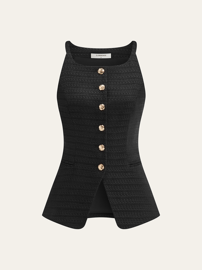 Cepli Tweed Metal Düğmeli Şort Takımı