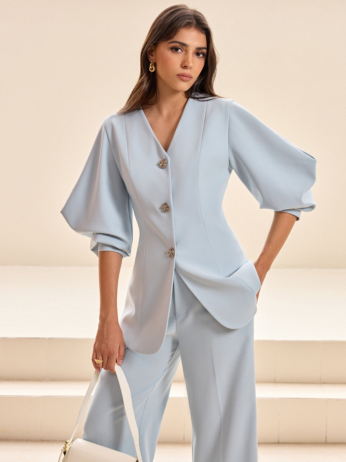 Kabarık Kollu V Yaka Blazer