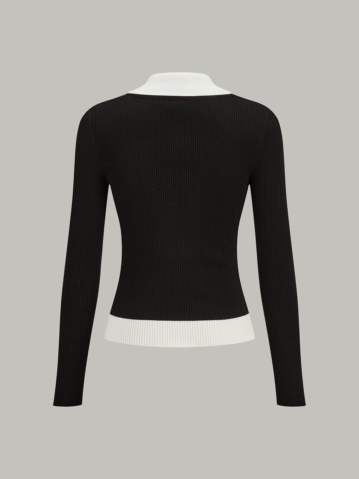 Kontrast Kesim Yaka Örgü Hırka