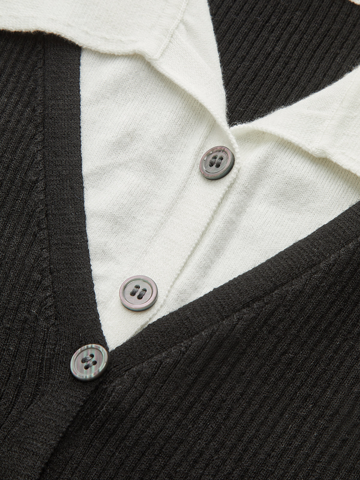 Kontrast Kesim Yaka Örgü Hırka