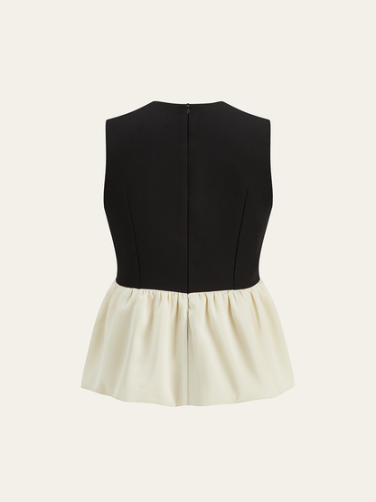 V Yaka Volanlı Etek Ucu Kontrast Panel Üst