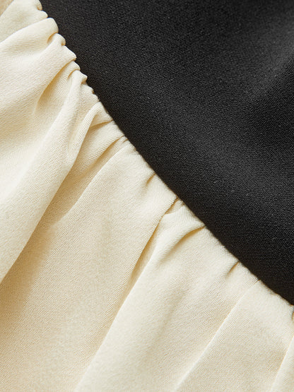 V Yaka Volanlı Etek Ucu Kontrast Panel Üst