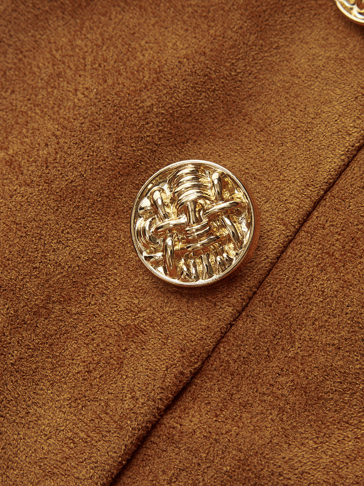 Süslemeli Düğmeli Süet Yüksek Belli Şort