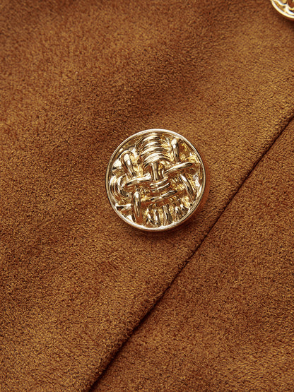 Süslemeli Düğmeli Süet Yüksek Belli Şort