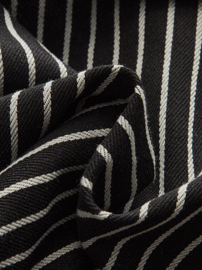 Pamuk Karışımlı Çizgili Kemerli Uzun Yelek