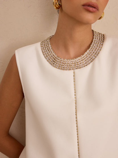 El Yapımı Boncuklu Kolsuz Üst ve Etek Takımı