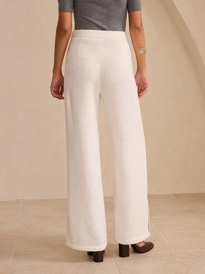 Tweed Yan Yırtmaçlı Geniş Paça Pantolon