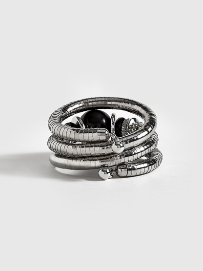 Siyah Akik Elastik Çok Katmanlı Bileklik