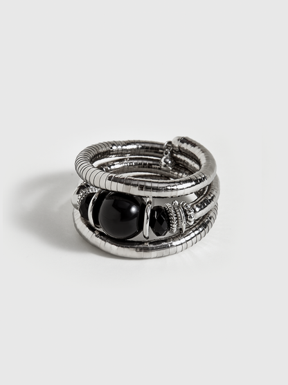 Siyah Akik Elastik Çok Katmanlı Bileklik