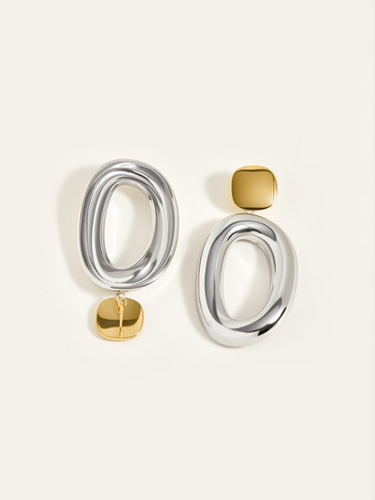 İki Renkli Pürüzsüz Oval Damla Küpeler