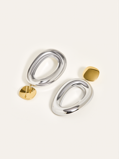 İki Renkli Pürüzsüz Oval Damla Küpeler