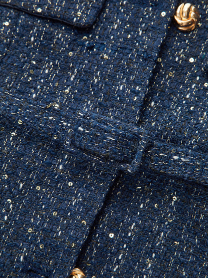 Kemerli Tweed Kısa Kollu Blazer