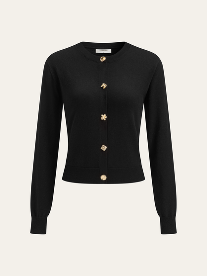 Yün Karışımlı Metal Düğmeli Hırka