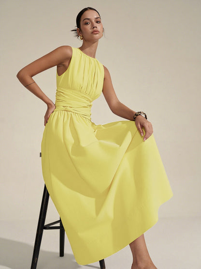 Büzgülü Bel Uzun Elbise