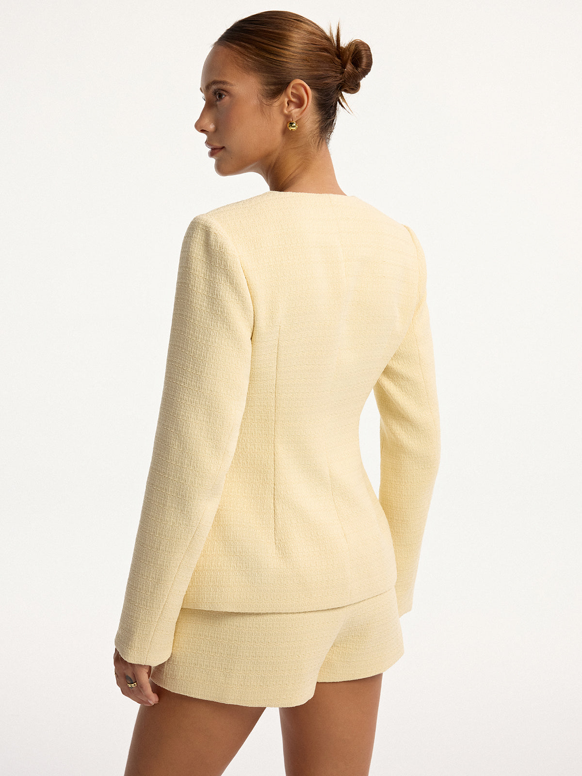 Metal Düğmeli Tweed Üst ve Şort Takımı