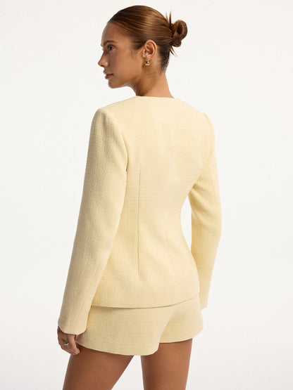 Metal Düğmeli Tweed Üst ve Şort Takımı