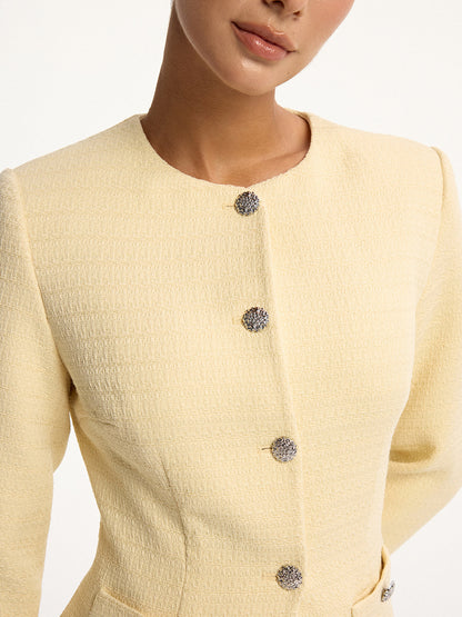 Metal Düğmeli Tweed Üst ve Şort Takımı